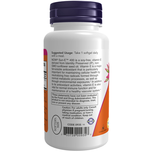 NOW Foods Sun-E 400 60 Softgels Sunflower-Derived Vitamin E