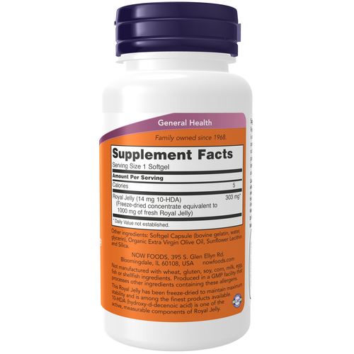 NOW Foods Royal Jelly 1000 mg 60 Softgels | Freeze-Dried Concentrate
