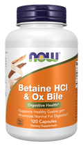 NOW Foods Betaine HCl & Ox Bile - 120 Capsules front package image