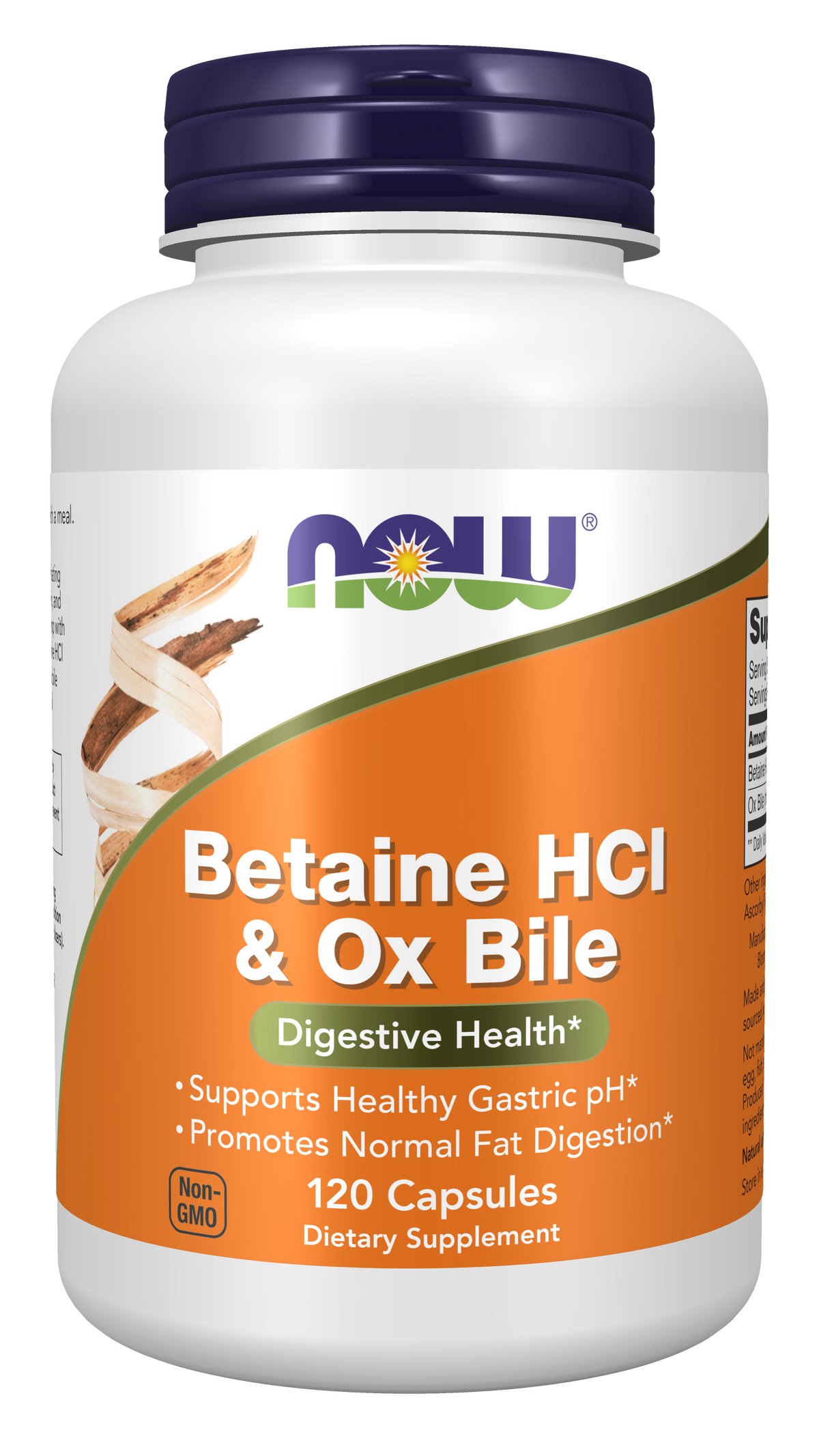 NOW Foods Betaine HCl & Ox Bile - 120 Capsules front package image