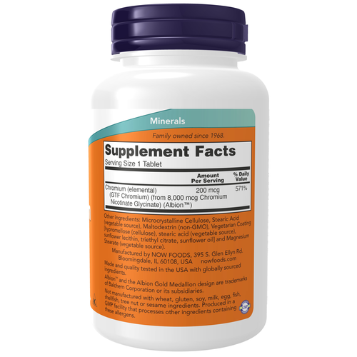 NOW Foods GTF Chromium 200 mcg 250 Tablets