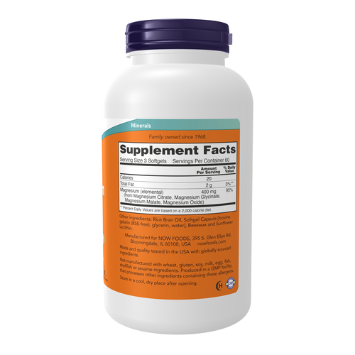 NOW Foods Magnesium Citrate 120 mg 180 Softgels | Gentle Magnesium