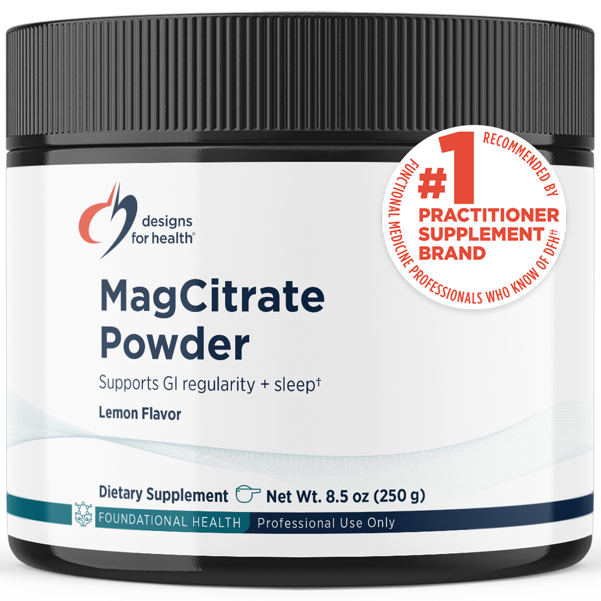 Designs for Health MagCitrate Powder 240 g (8.5 oz) powder front label