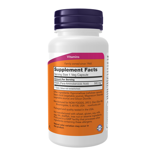 NOW Foods PABA 500 mg 100 Veg Capsules