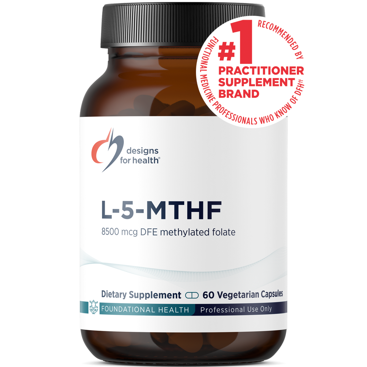 Designs for Health L-5-MTHF 8,500 mcg DFE (5 mg) 60 capsules front label