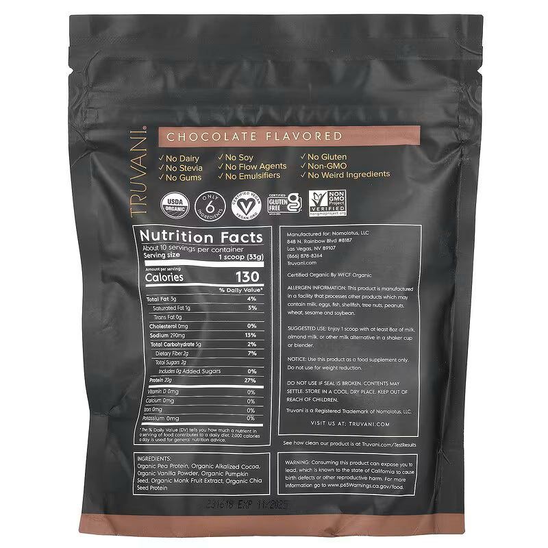 Truvani Chocolate Plant Protein Powder 10 Servings