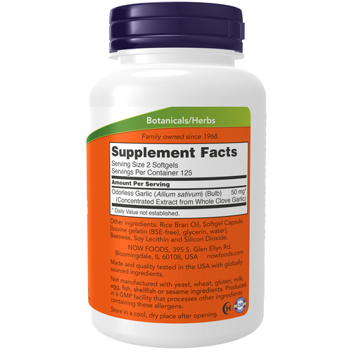 NOW Foods Odorless Garlic 250 Softgels Concentrated Garlic Extract