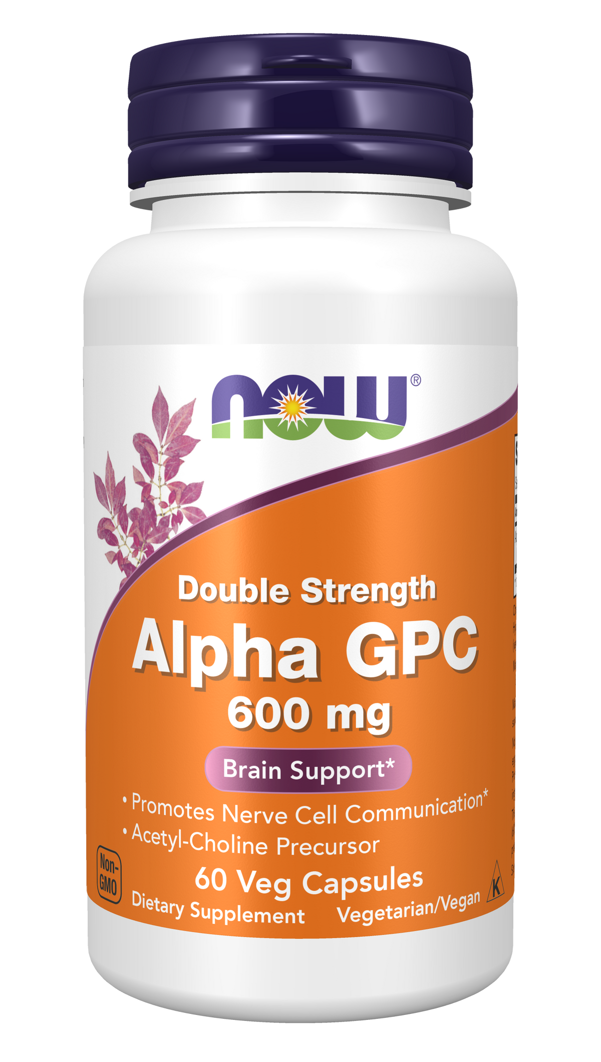 NOW Foods Alpha GPC, Double Strength 600 mg - 60 Veg Capsules front package image