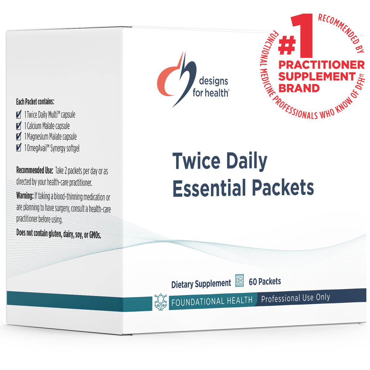 Designs for Health Twice Daily Essential Packets 60 packets front label