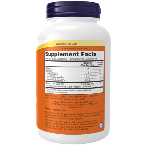 NOW Foods Flax Oil 1000 mg 250 Softgels