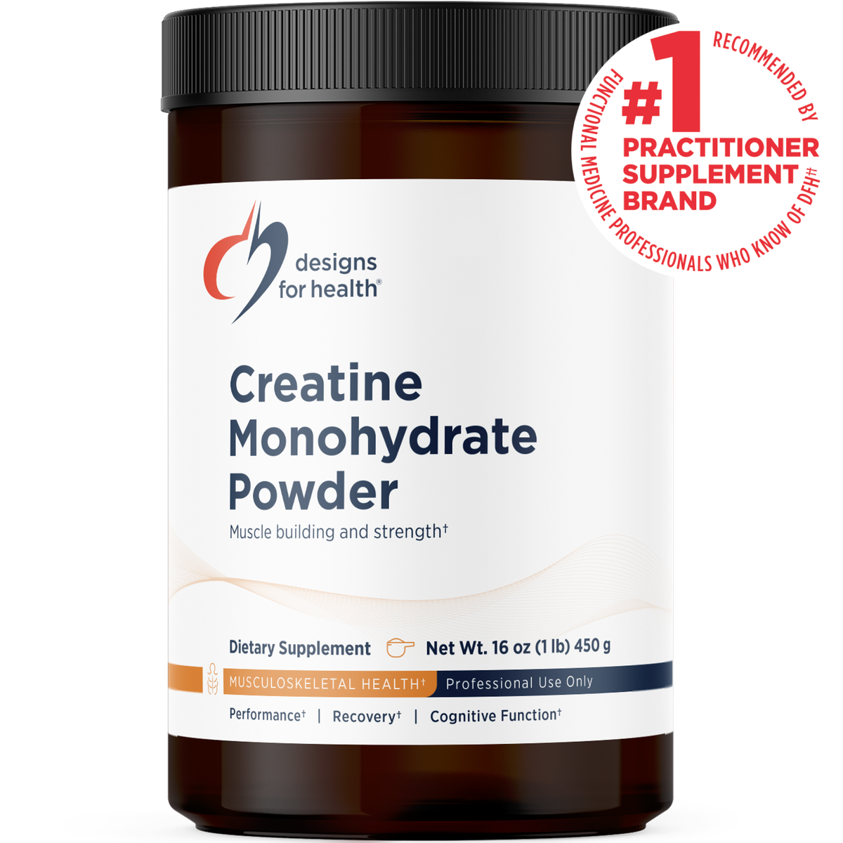 Designs for Health Creatine Monohydrate Powder 450 g (1 lb) powder front label
