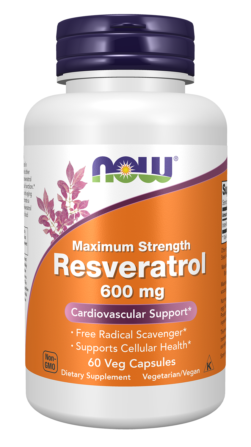 NOW Foods Resveratrol, Maximum Strength 600 mg - 60 Veg Capsules front package image