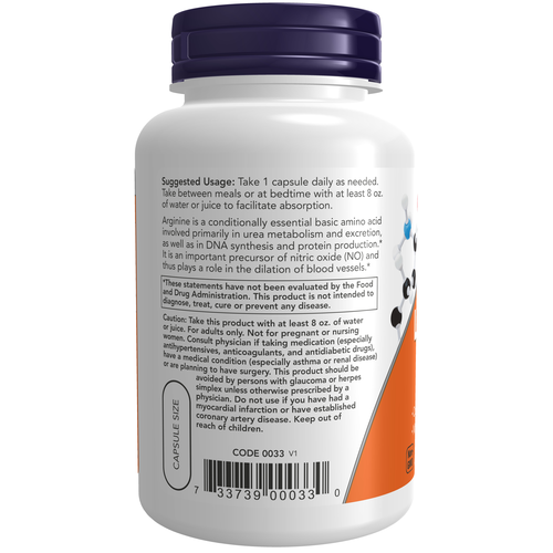 NOW Foods L-Arginine 700 mg 180 Veg Capsules product image 3
