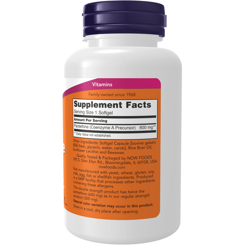 NOW Foods Pantethine 600 mg 60 Softgels | Active B-5 & Lipid Metabolism