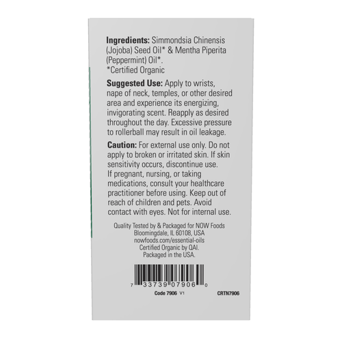 Now Essential Oils Organic Peppermint Blend Roll-On 10 ML
