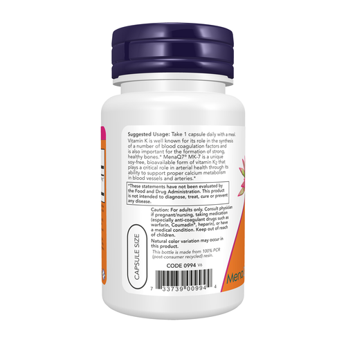 NOW Foods MK-7 Vitamin K-2 Extra Strength 300 mcg 60 Veg Capsules