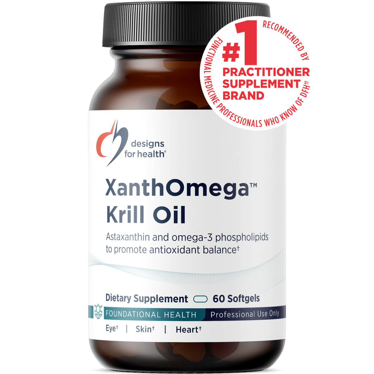 Designs for Health XanthOmega Krill Oil 60 softgels front label
