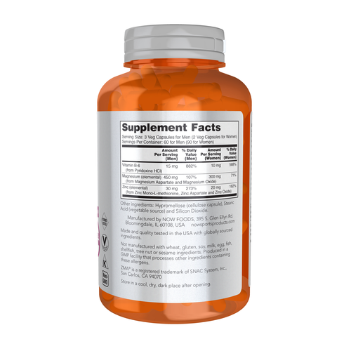 NOW Sports ZMA Zinc Magnesium Aspartate 180 Vegcaps