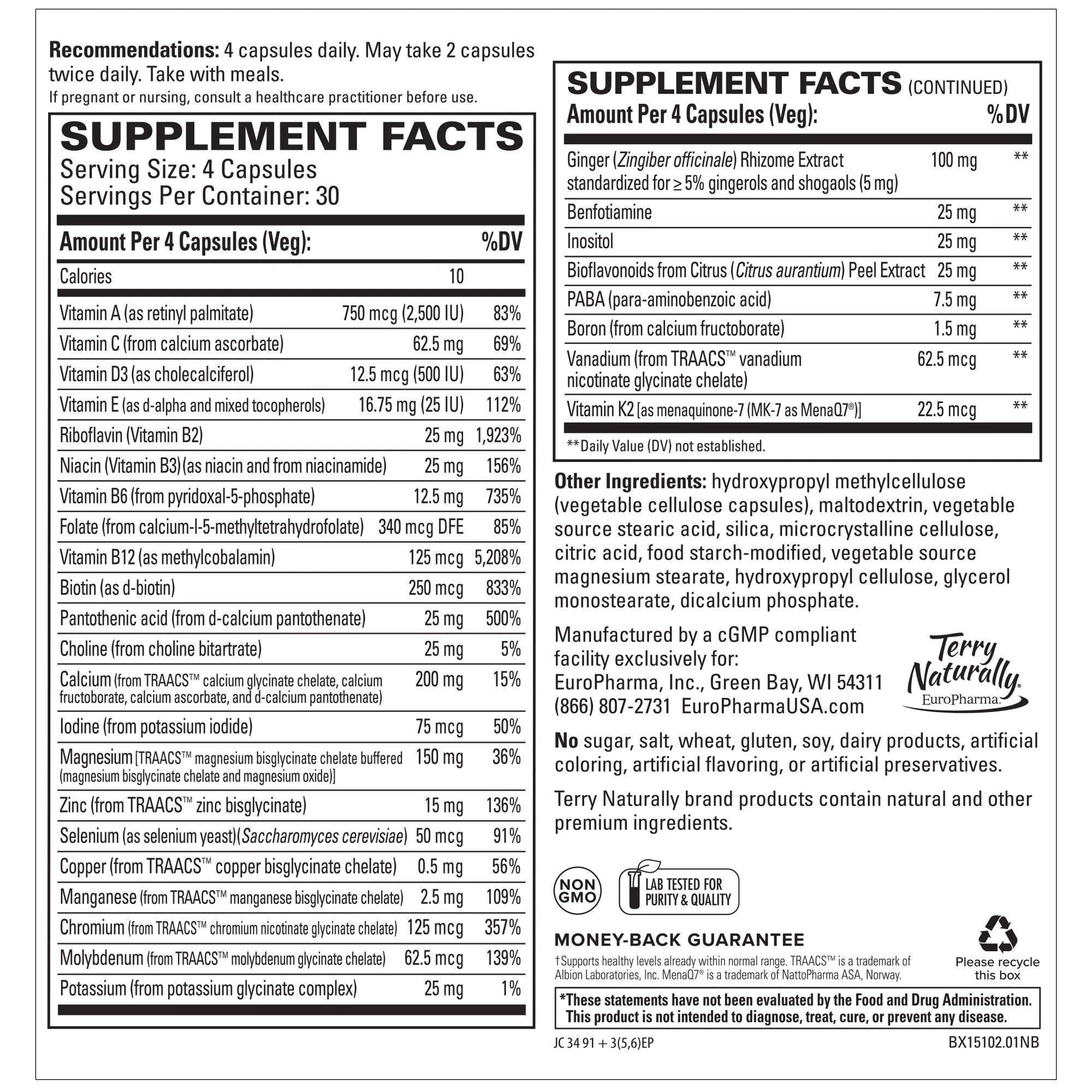 Terry Naturally Clinical Essentials Multi-Vitamin & Minerals 120 Capsules