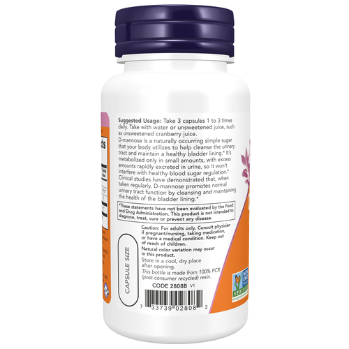 NOW Foods D-Mannose 500 mg 60 Veg Capsules