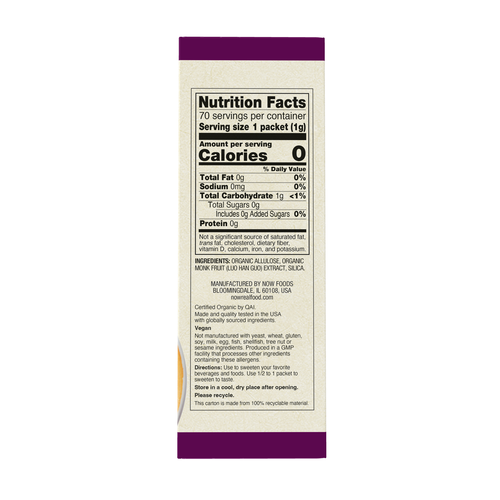 NOW Foods Organic Monk Fruit with Allulose 70 Packets Zero Cal