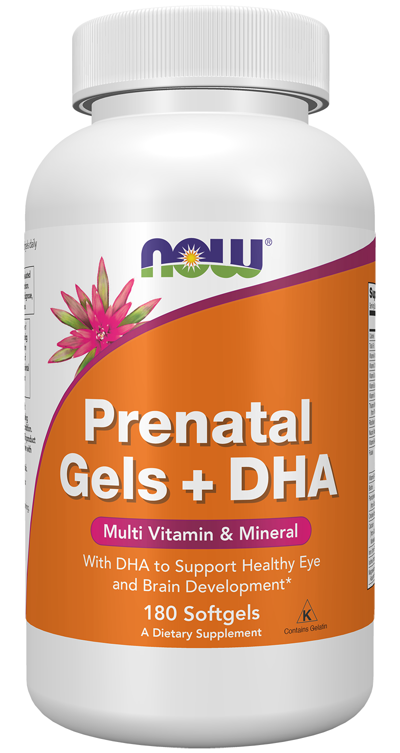 NOW Foods Prenatal Gels + DHA - 180 Softgels front package image