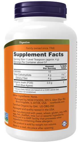 NOW Foods Organic Inulin Prebiotic Powder 8 oz