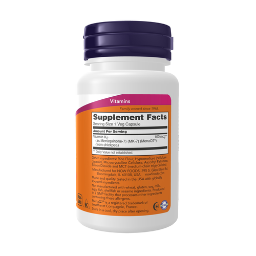 NOW Foods Vitamin K-2 MK-7 100 mcg Bone & Cardiovascular Wellness | 60 Vegcaps
