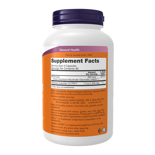 NOW Foods Chitosan 500 mg Plus Chromium 240 Capsules