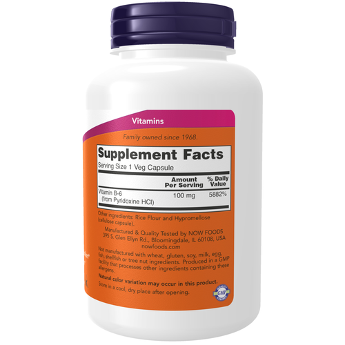 NOW Foods B-6 100 mg 250 Veg Capsules