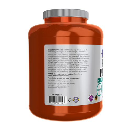 NOW Sports Pea Protein Unflavored 24g Non-GMO Vegan Bulk | 7 lb
