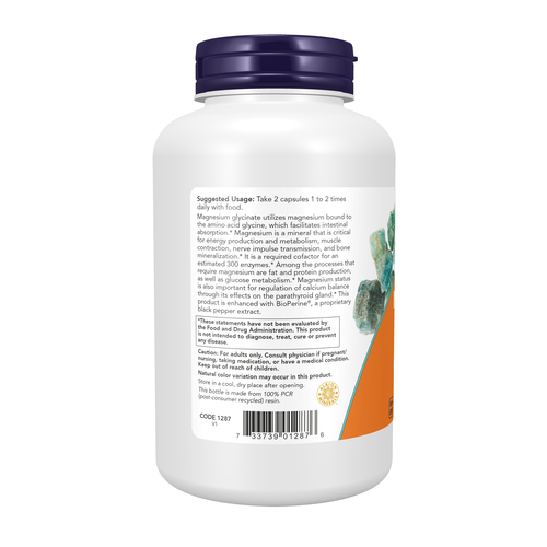 NOW Foods Magnesium Glycinate with BioPerine 180 Veg Capsules
