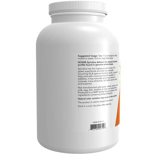 NOW Foods Organic Spirulina Powder Green Superfood 1 Lb Bulk