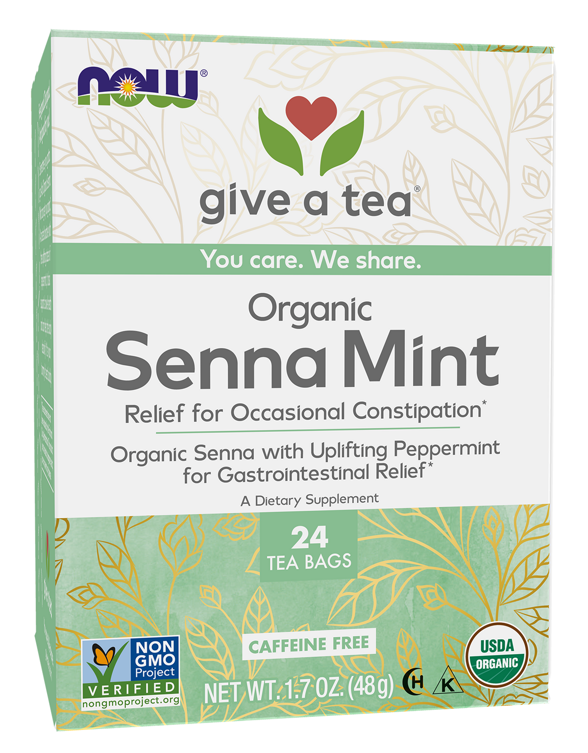 NOW Foods Senna Mint Tea, Organic - 24 Tea Bags front package image