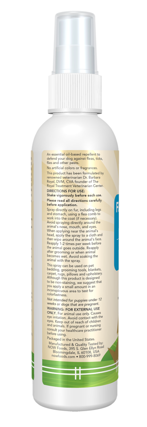 NOW Pets Flea & Tick Spray Natural Dog Pest Control 8 oz