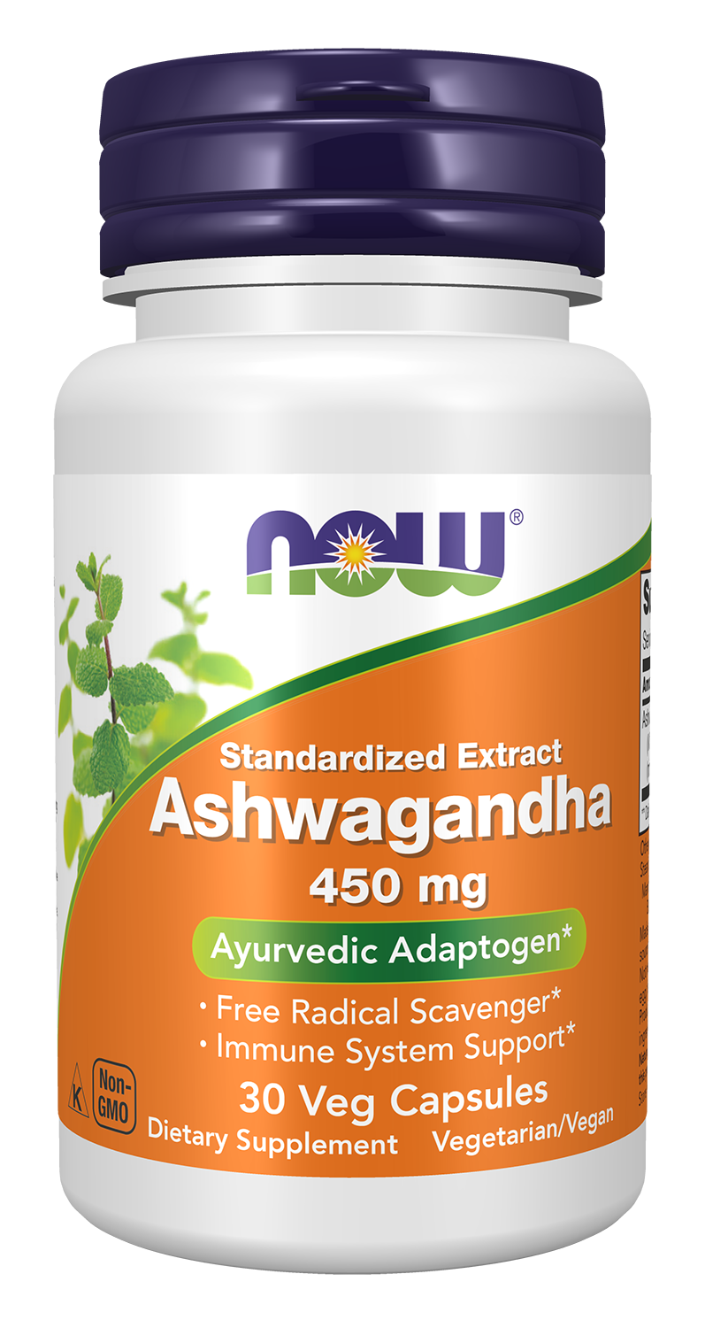 NOW Foods Ashwagandha 450 mg - 30 Veg Capsules front package image