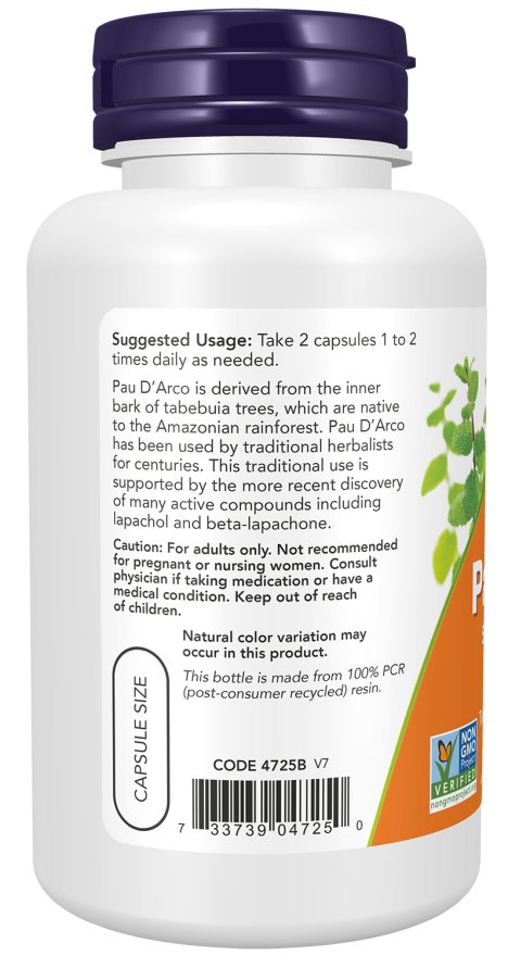 NOW Foods Pau D'Arco 500 mg 100 Veg Capsules