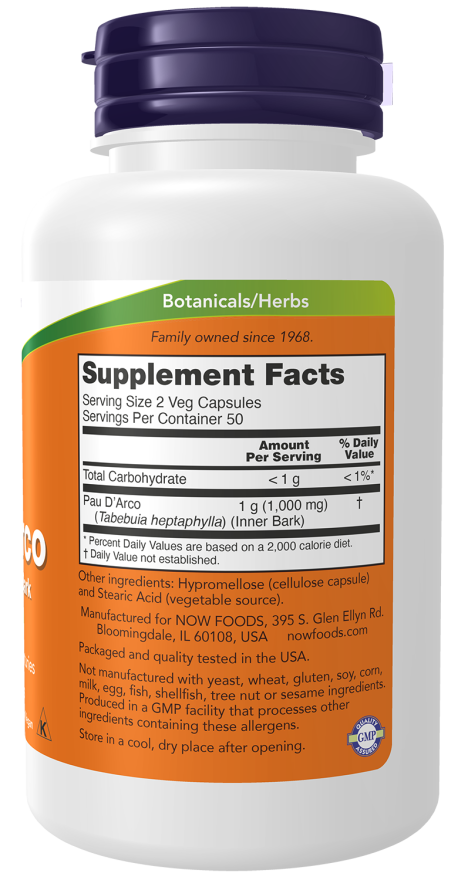 NOW Foods Pau D'Arco 500 mg 100 Veg Capsules