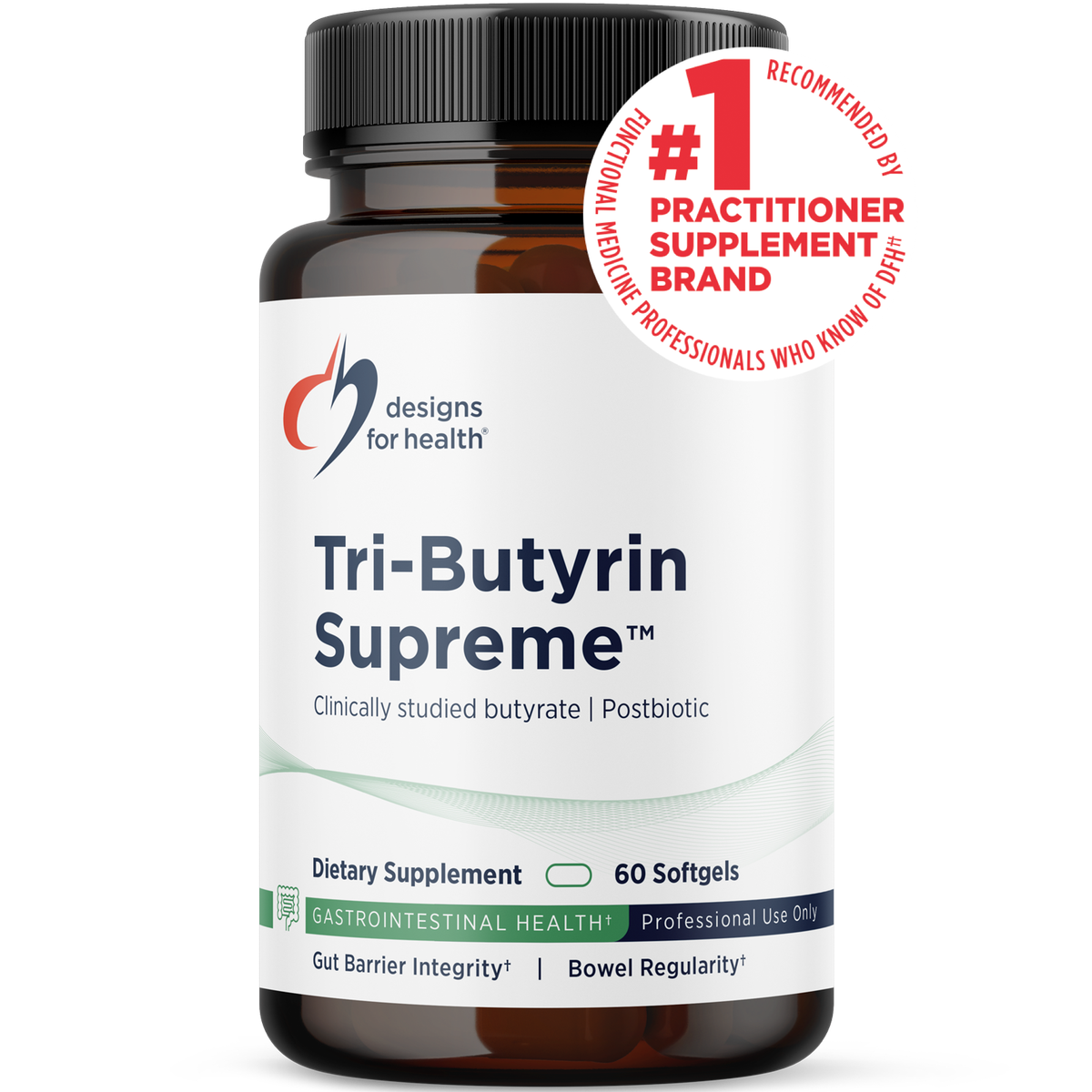 Designs for Health Tri-Butyrin Supreme 60 softgels front label