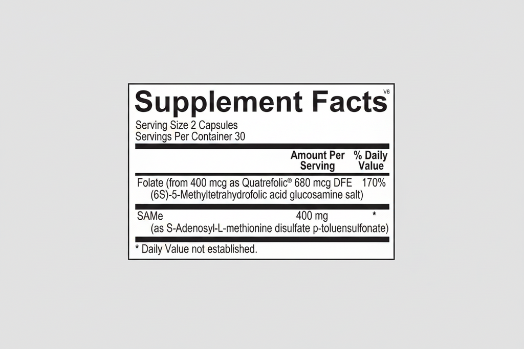 Supplement facts label with detailed nutritional information on a white background