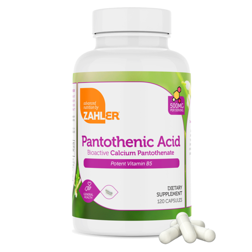 Zahler Pantothenic Acid Vitamin B5 500 mg - 120 Capsules bottle and packaging