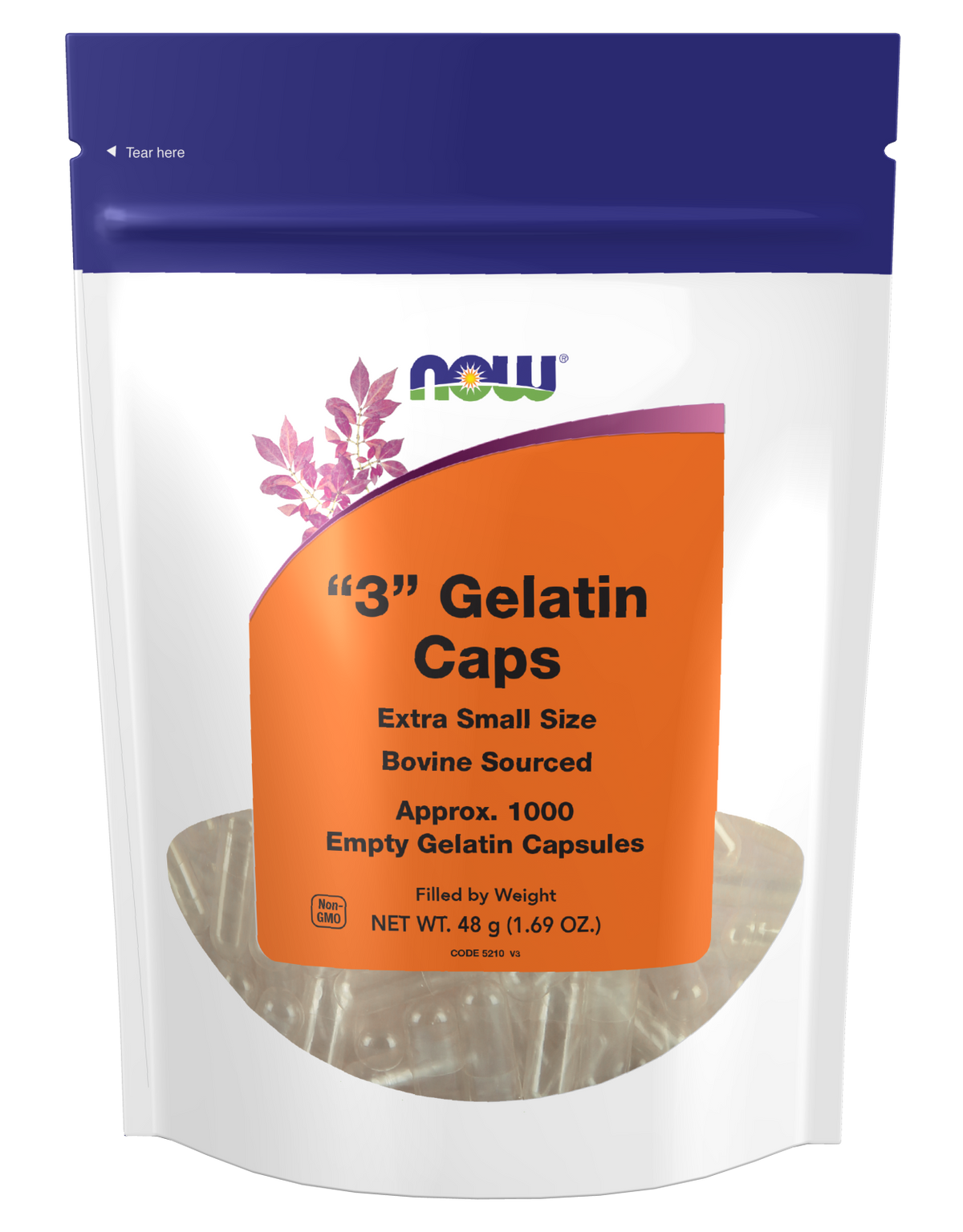 NOW Foods Empty Capsules, Gelatin, #3 - 1000 gel caps front package image