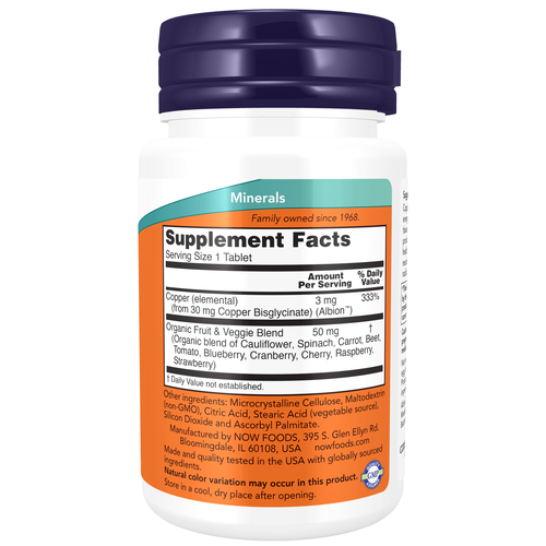 NOW Foods Copper Glycinate 120 Tablets | Chelated Copper Support