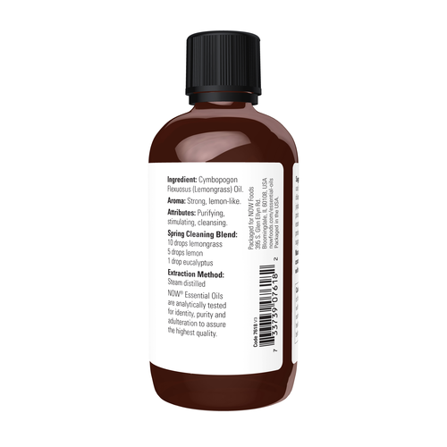 NOW Foods Lemongrass Essential Oil 4 oz | Pure Cymbopogon Flexuosus | Value Size