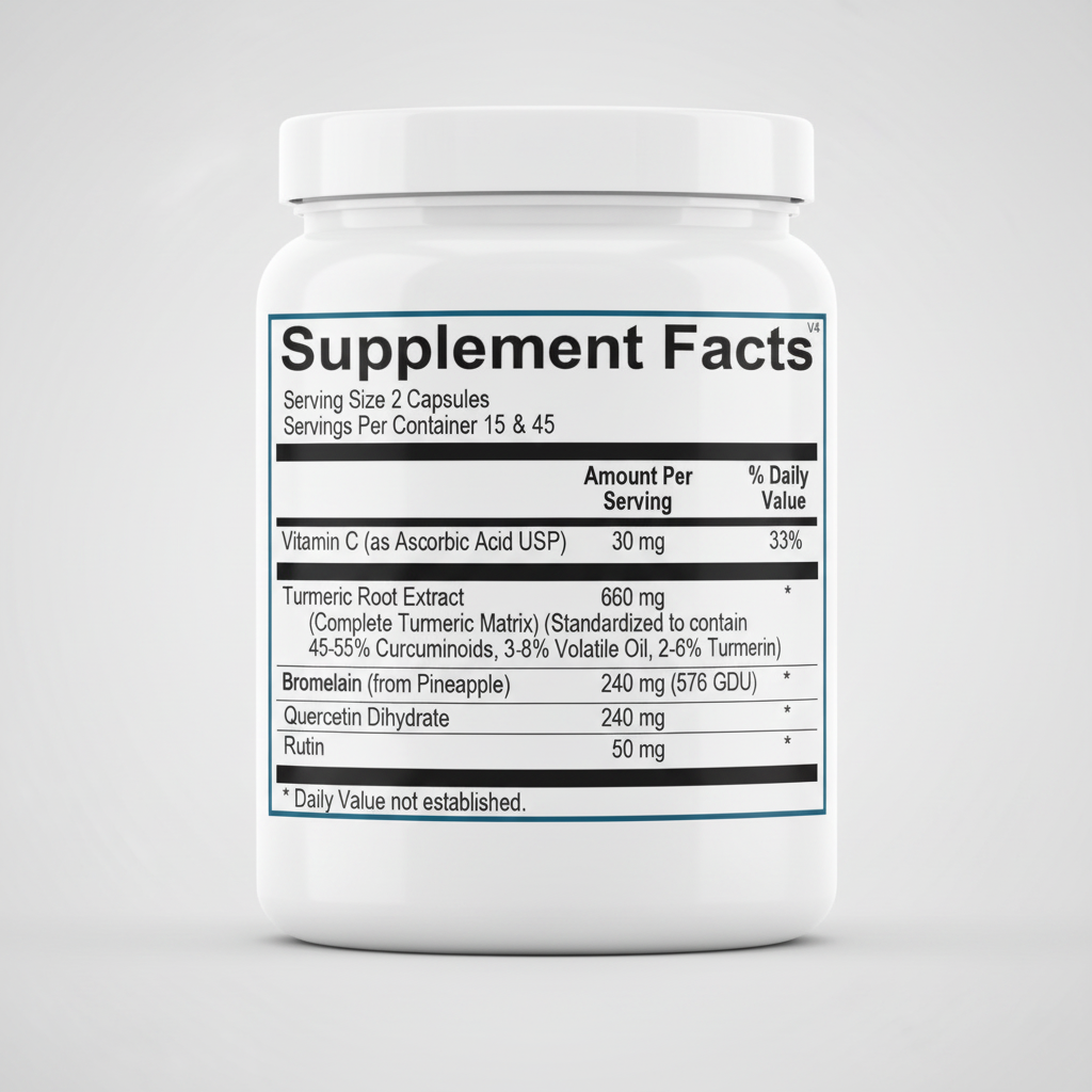 Supplement facts label with detailed nutritional information on a blue background