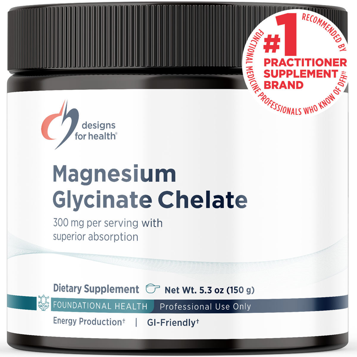 Designs for Health Magnesium Glycinate Chelate Powder 150 g (5.3 oz) powder front label