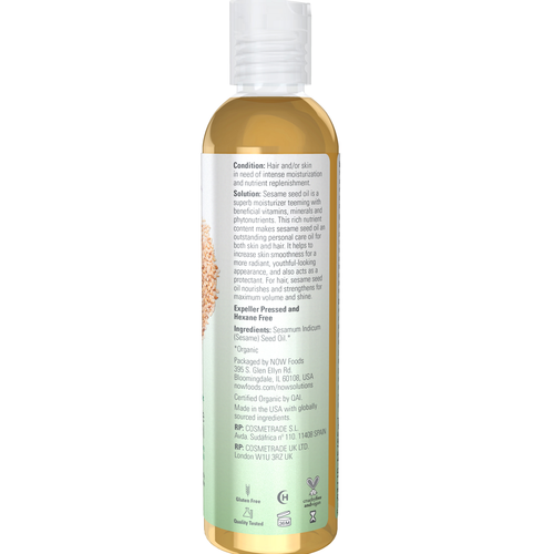 Now Solutions Sesame Seed Oil Organic 8 oz