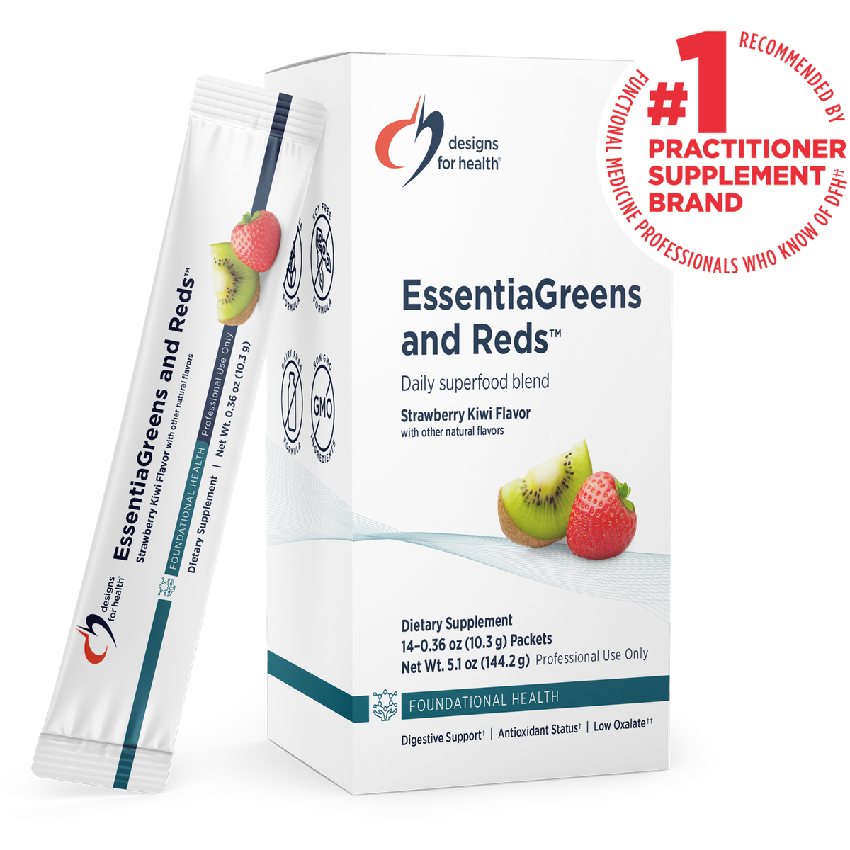Designs for Health EssentiaGreens and Reds 14-0.36 oz (10.3 g) Packets front label