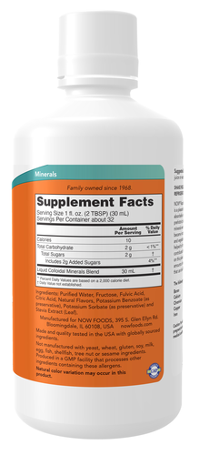 NOW Foods Colloidal Minerals Raspberry Flavor Liquid 32 oz