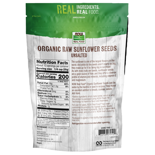 NOW Foods Organic Raw Sunflower Seeds Unsalted 16 oz